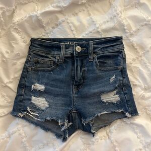 American Eagle Outfitters Dark Blue Distressed Jean Shorts